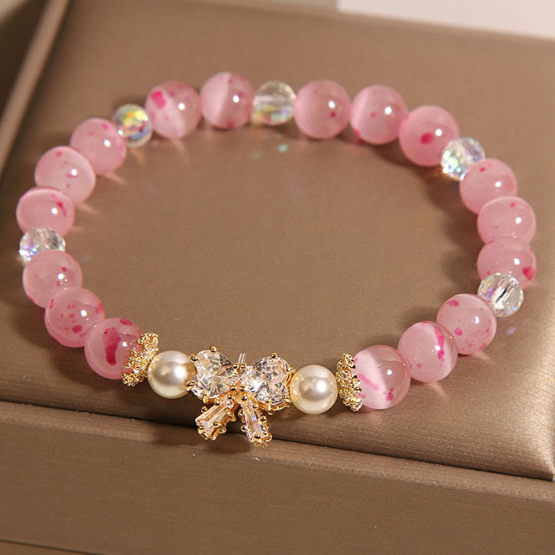 KarmaRipple's Cherry Blossom Pink Cat's Eye Pearl Bow-knot Rosette Support Bracelet p2