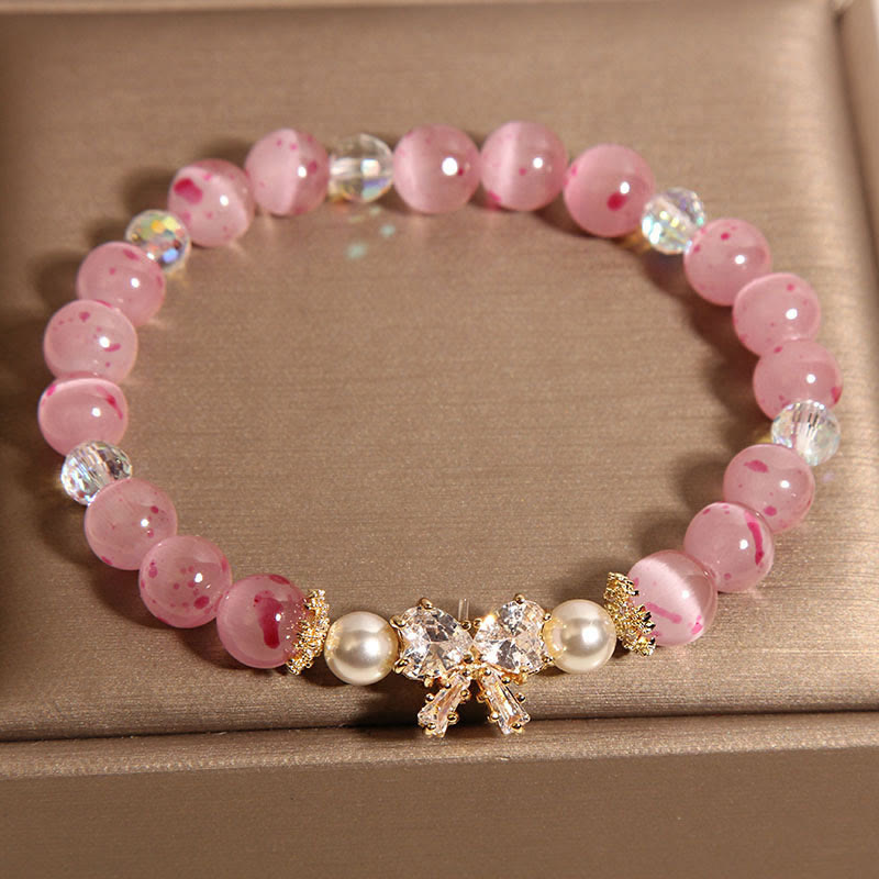 KarmaRipple's Cherry Blossom Pink Cat's Eye Pearl Bow-knot Rosette Support Bracelet p5