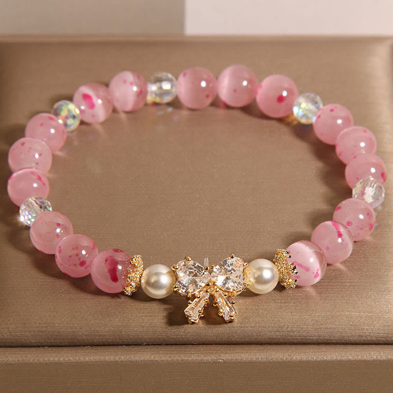 KarmaRipple's Cherry Blossom Pink Cat's Eye Pearl Bow-knot Rosette Support Bracelet p4