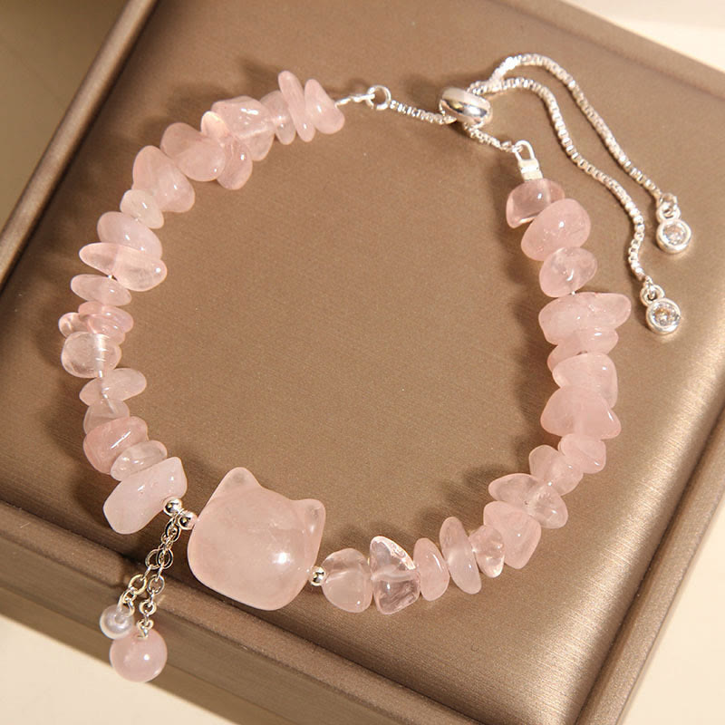 KarmaRipple's Authentic Pink Gemstone Agate Gravel Stone Cat Head Soothing Bracelet p3