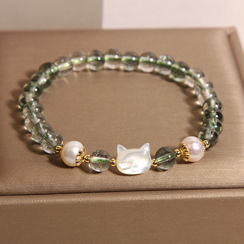 KarmaRipple's Authentic Green Phantom Pearl Shell Cat Head Fortunate Bracelet p5