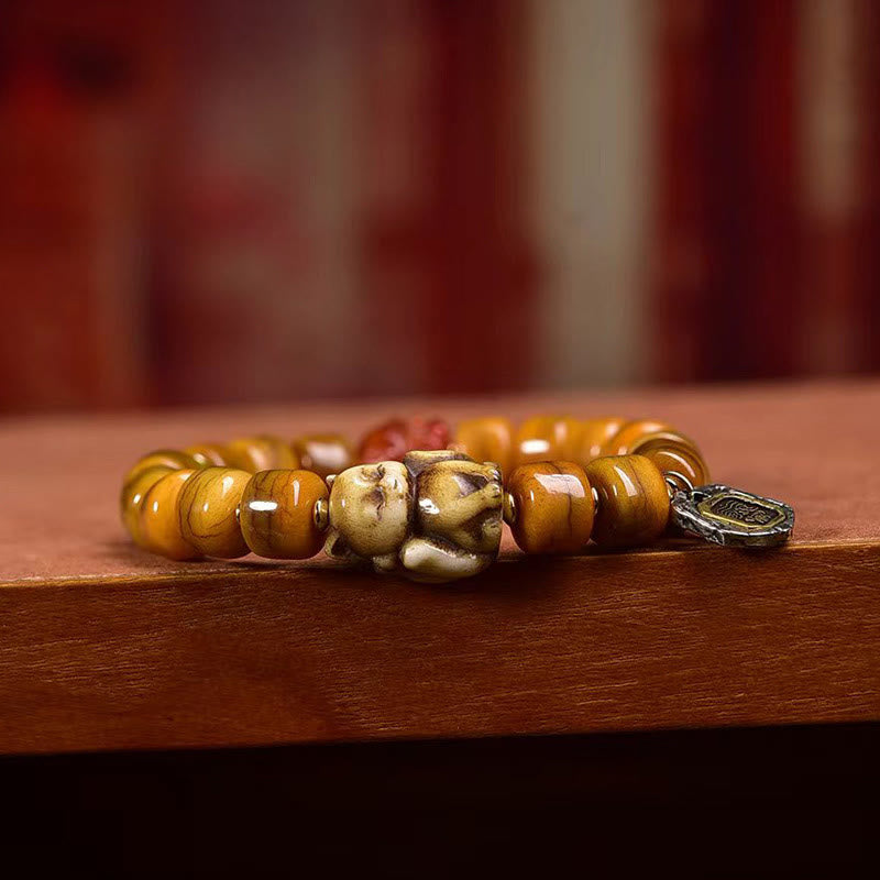 KarmaRipple's Vintage Tibetan Yak Bone Camel Bone Dzi Bead Cute Fox Balance Bracelet p4