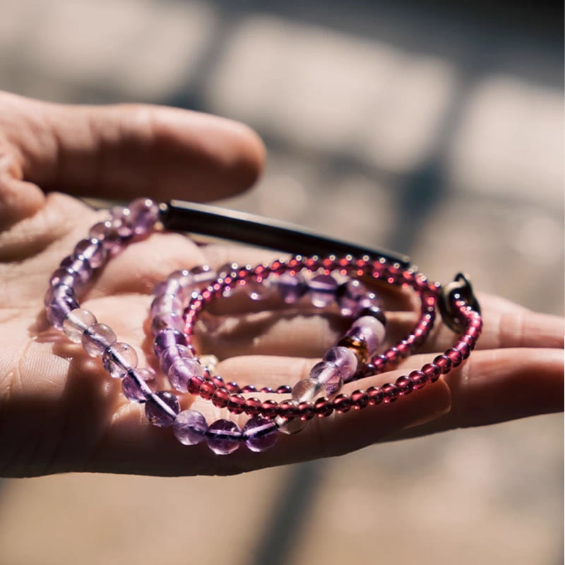 KarmaRipple's Retro 6mm Amethyst 4mm Garnet Multilayer Balance Bracelet p5