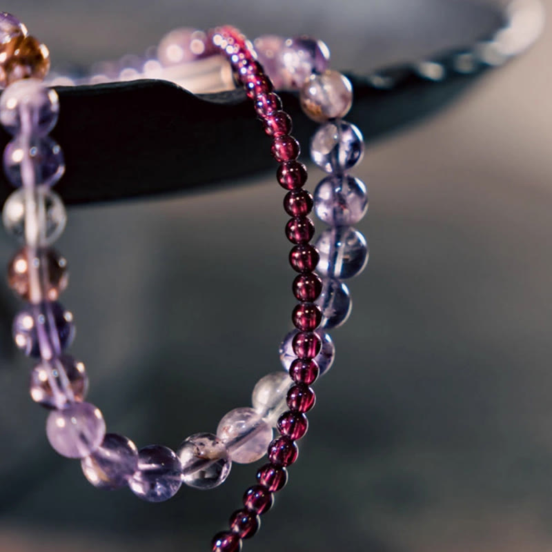 KarmaRipple's Retro 6mm Amethyst 4mm Garnet Multilayer Balance Bracelet p9