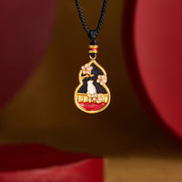 KarmaRipple's 925 Sterling Silver Peach Blossom Cat Gourd Pattern Protection Pendant Necklace