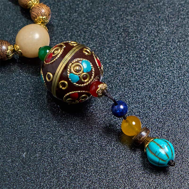 KarmaRipple's Tibetan Handmade Coconut Shell Schima Wood Great Bright Mantra Bronze Bead Balance Pendant Necklace p13