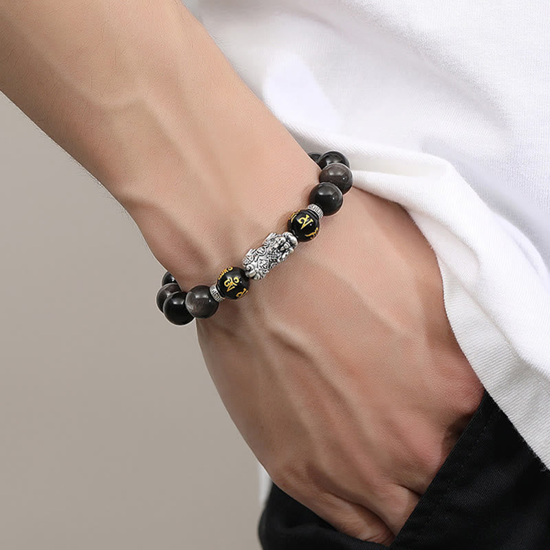 KarmaRipple's 999 Sterling Silver PiXiu Authentic Black Obsidian Strength Bracelet p5