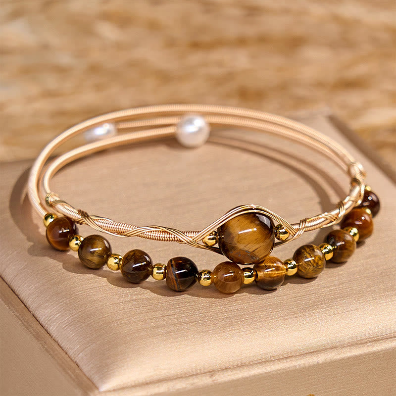 KarmaRipple's 14K Gold Filled Bronze Authentic Tiger Eye Protection Metal Cuff Bracelet Bangle p1
