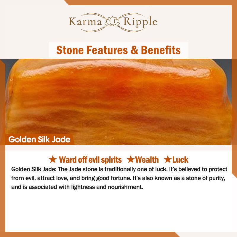 KarmaRipple's Authentic Golden Silk Jade Pumpkin Talisman Wealth Fortune Triple Wrap Bracelet p8