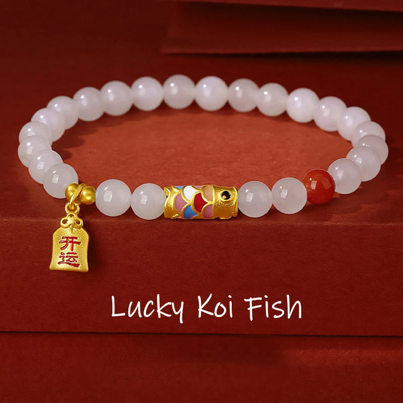 KarmaRipple's 925 Sterling Silver Hetian Ivory Jade Red Agate Koi Fish Fortune Happiness Bracelet p1
