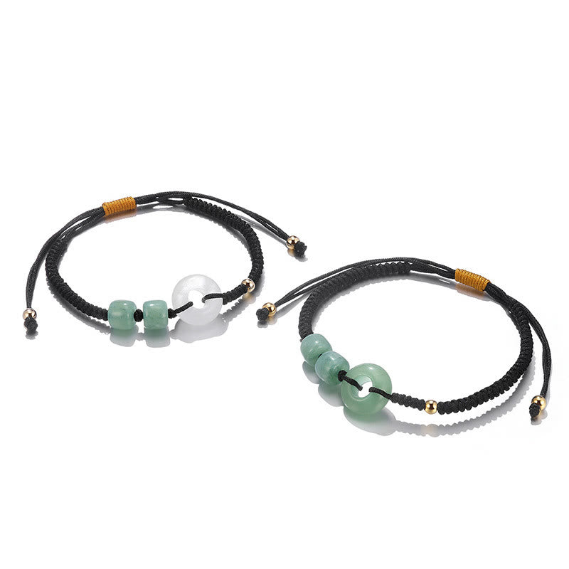 KarmaRipple's 2Pcs Green Aventurine Ivory Jade Peace Buckle Fortune Woven Pair Bracelet p1