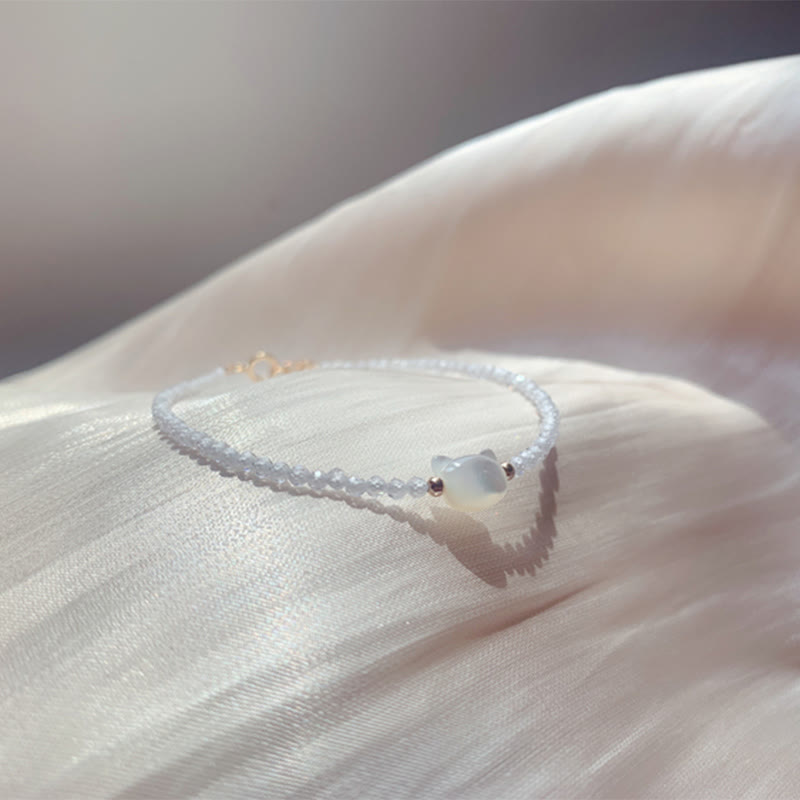 KarmaRipple's 14K Gold Plated Black Spinel Ivory Gemstone Cute Cat Tridacna Stone Balancing Bracelet p15