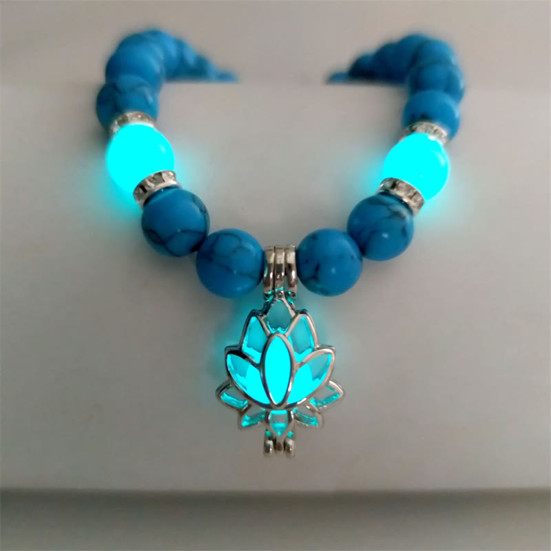 KarmaRipple's Tibetan Turquoise Glowstone Luminous Bead Lotus Protection Bracelet p57