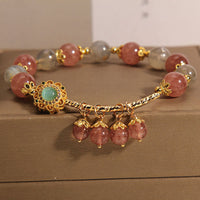 KarmaRipple's Strawberry Quartz Moonstone Balancing Tassel Talisman Bracelet