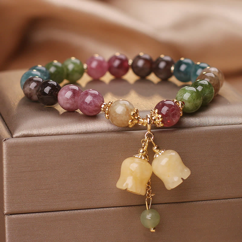 KarmaRipple's Authentic Colorful Tourmaline Flower Bead Love Bracelet p15