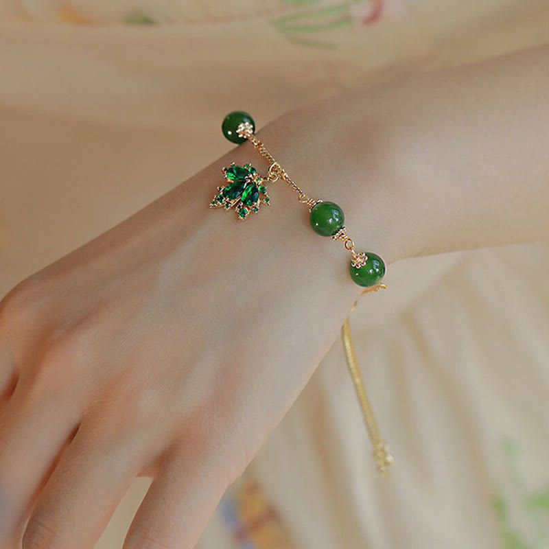 KarmaRipple's 14k Gold Plated Green Chalcedony Maple Leaf Courage Strength Bracelet p7