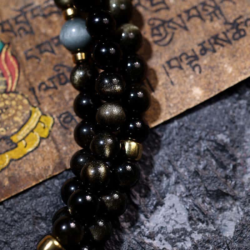 KarmaRipple's 108 Mala Beadwork Gold Sheen Obsidian Tiger Eye Eagle's Eye Stone Wealth Bracelet p18