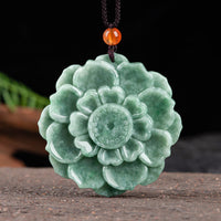 KarmaRipple's Lotus Pattern Jade Fortune Prosperity Pendant Necklace