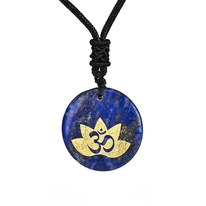 KarmaRipple's OM Lotus Symbol Various Gemstone Amethyst Tiger Eye Balancing Pendant Necklace p27