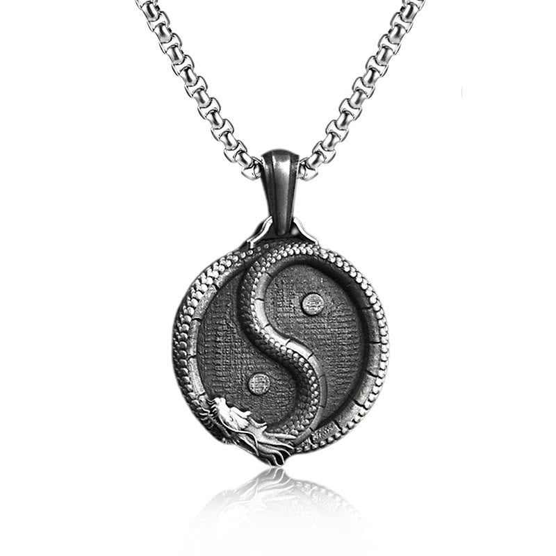 KarmaRipple's Pure Tin Yin Yang Dragon Fortune Strength Pendant Necklace p2