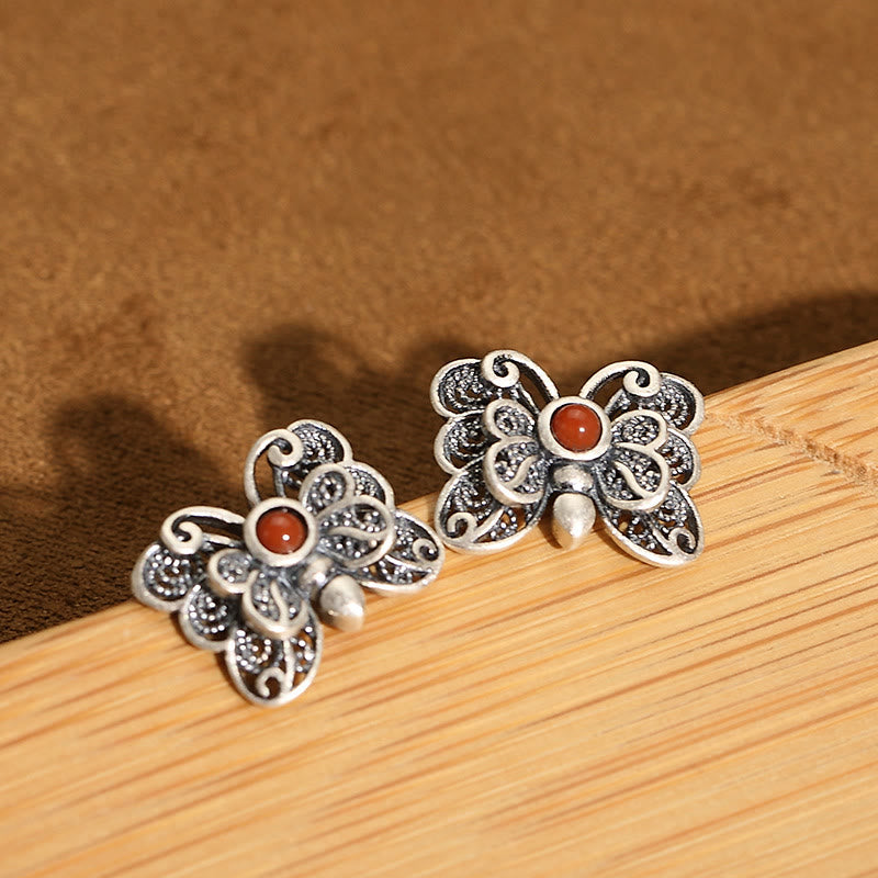 KarmaRipple's 925 Sterling Silver Red Agate Butterfly Self-acceptance Ring Earrings Set p13