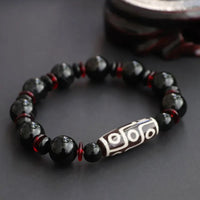 KarmaRipple's Black Onyx Nine-Eye Dzi Bead Wealth Protection Bracelet