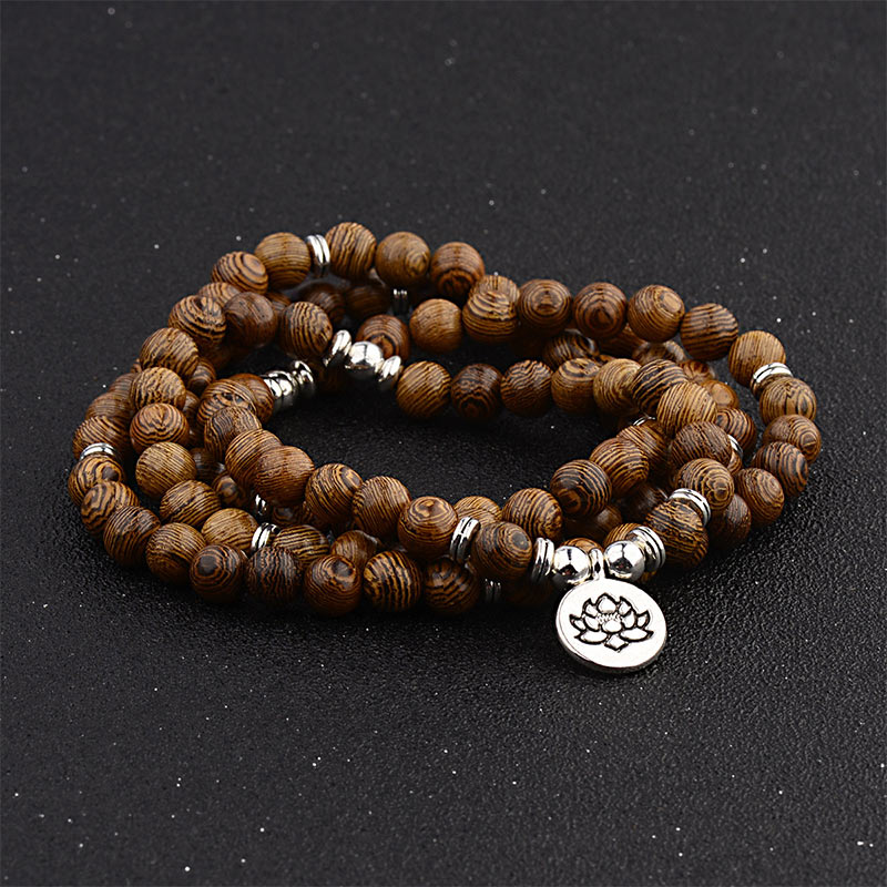 KarmaRipple's Tibetan Lightning Strike Wood Bracelet Lotus Buddha Mala p5