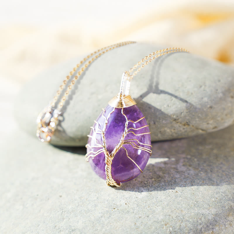 KarmaRipple's Authentic Quartz Gemstone Tree Of Life Balancing Energy Pendant Necklace p19