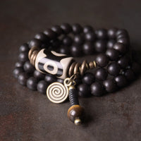 KarmaRipple's Ebony Wood Dzi Bead Bronze Protection Pair Bracelet