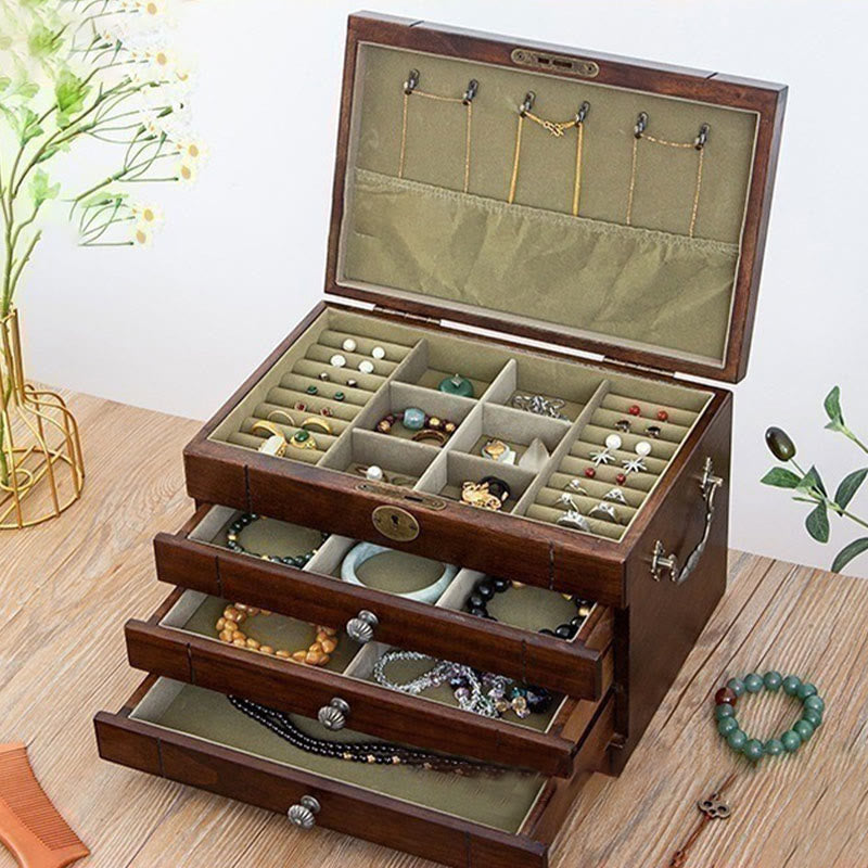 KarmaRipple's Retro Solid Wood Jewelry Box Four-Layer Wooden Jewelry Storage Box p21