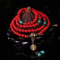 KarmaRipple's Tibetan Mala Red Turquoise Fortunate Pendant Bracelet
