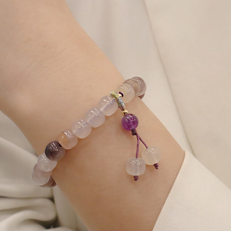 KarmaRipple's Authentic Purple Golden Silk Jade Violet Flower Bead Talisman Wealth Bracelet p9