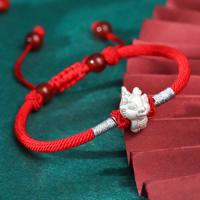 KarmaRipple's 999 Sterling Silver Chinese Zodiac Fortune Strength Red String Bracelet p5