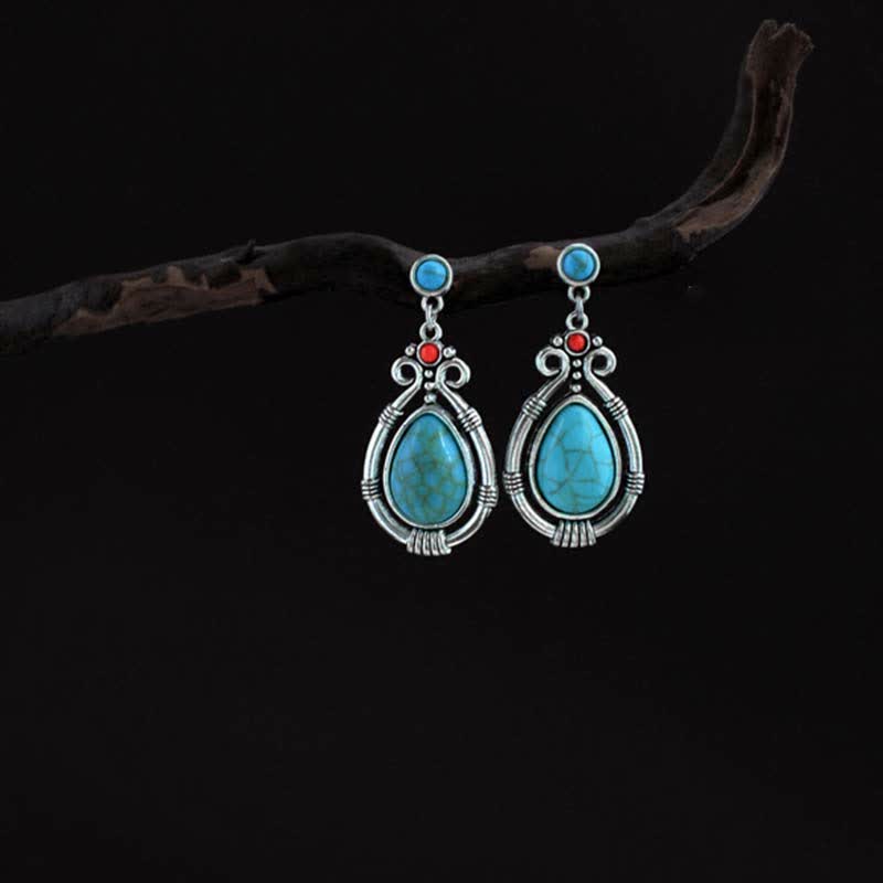 KarmaRipple's Tibet Vintage Turquoise Waterdrop Strength Drop Dangle Earrings Clips p6