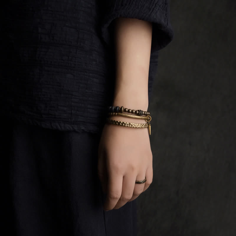 KarmaRipple's Lava Rock Stone Bronze Balance Cuff Bracelet Bangle p4