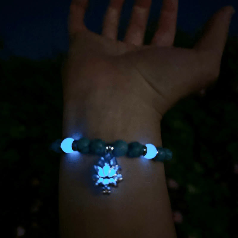 KarmaRipple's Tibetan Turquoise Glowstone Luminous Bead Lotus Protection Bracelet p23