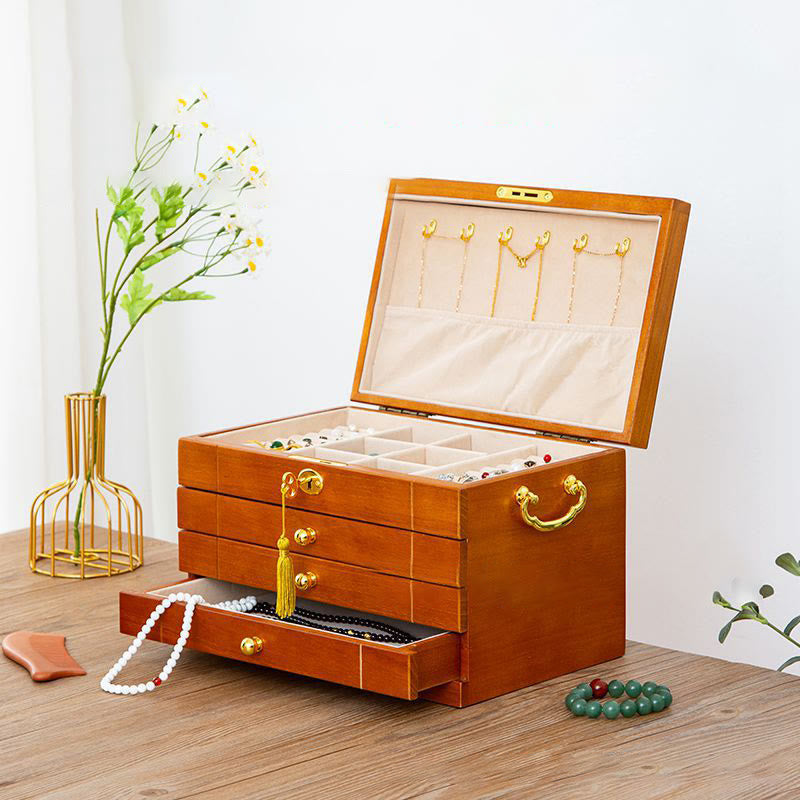 KarmaRipple's Retro Solid Wood Jewelry Box Four-Layer Wooden Jewelry Storage Box p16