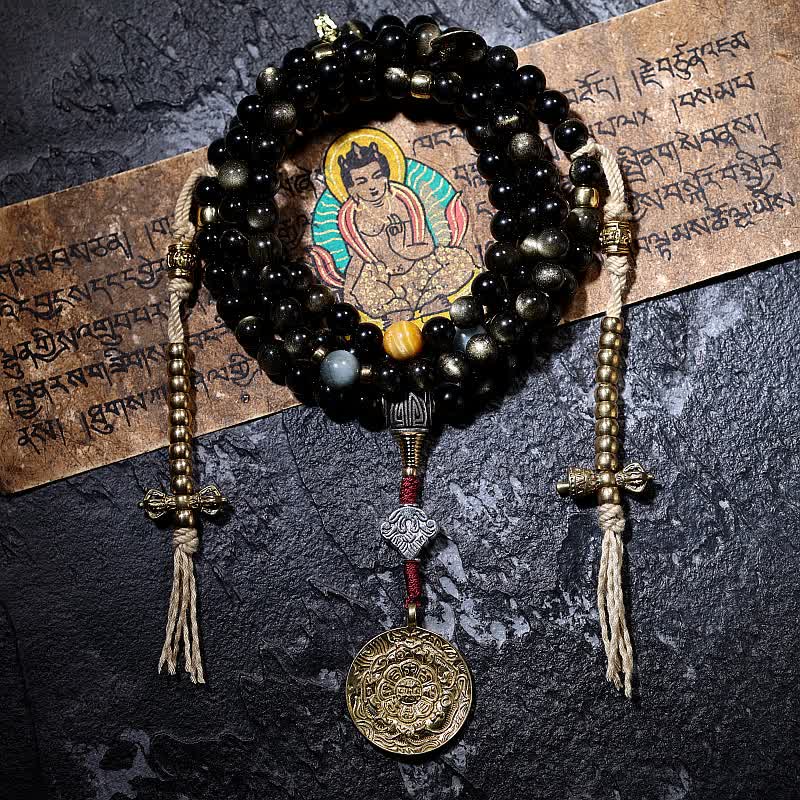 KarmaRipple's 108 Mala Beadwork Gold Sheen Obsidian Tiger Eye Eagle's Eye Stone Wealth Bracelet p4