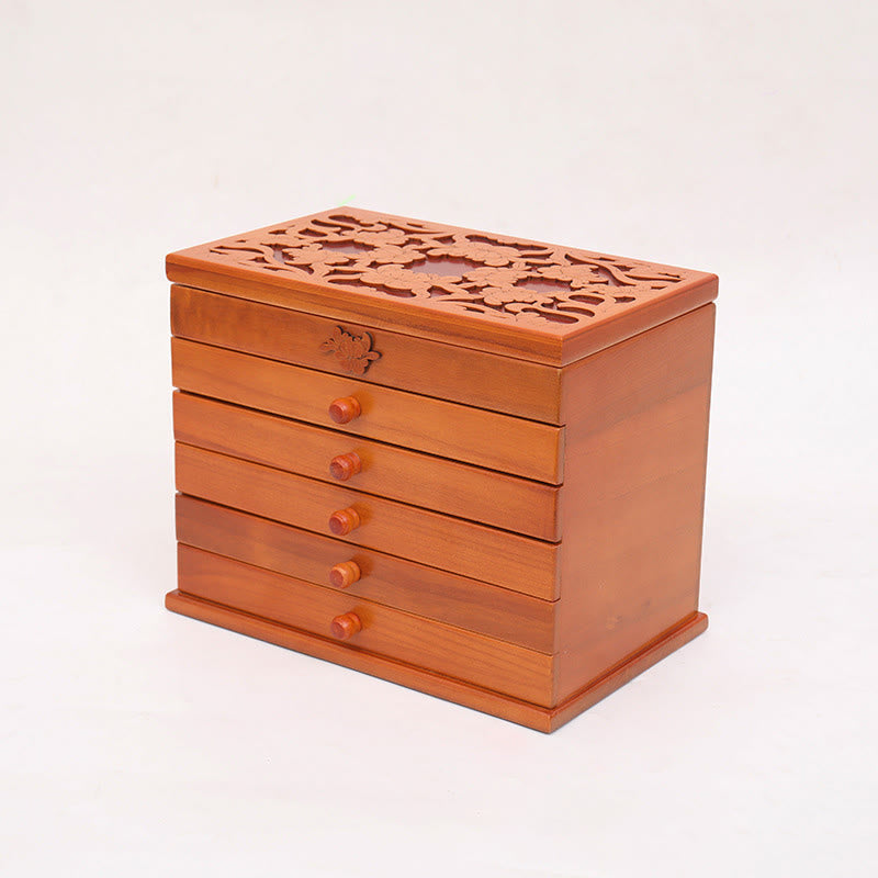 KarmaRipple's Large Capacity Vintage Flowers Carved Wooden Jewelry Box Six-Layer Jewelry Storage Box p16
