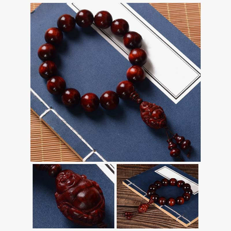KarmaRipple's Small Leaf Red Sandalwood Laughing Buddha God of Wealth Protection Bracelet p14