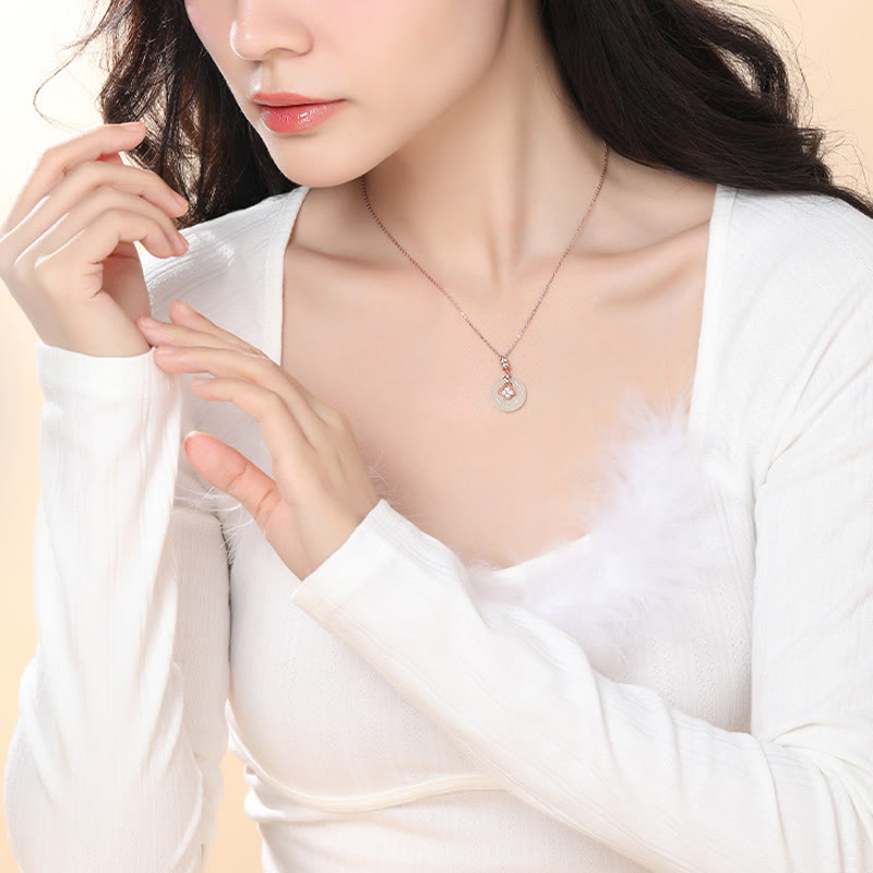 KarmaRipple's 925 Sterling Silver Authentic Hetian Jade Fortunate Four Leaf Clover Zircon Pendant Necklace With Gift Box p10