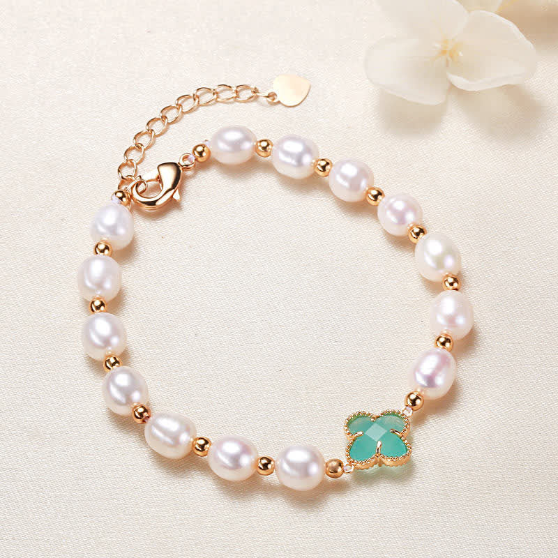 KarmaRipple's Pearl Four Leaf Clover Wealth Chain Bracelet p6