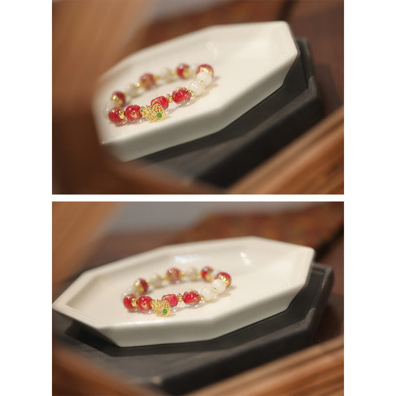 KarmaRipple's Gourd God Of Wealth Talisman Fortune Liuli Glass Bead Incense Ash Porcelain Bead Bracelet p7