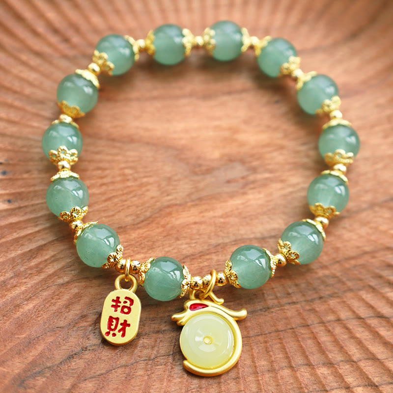 KarmaRipple's Year of the Dragon Red Agate Green Aventurine Peace Buckle Fu Character Fortunate Fortune Bracelet p10