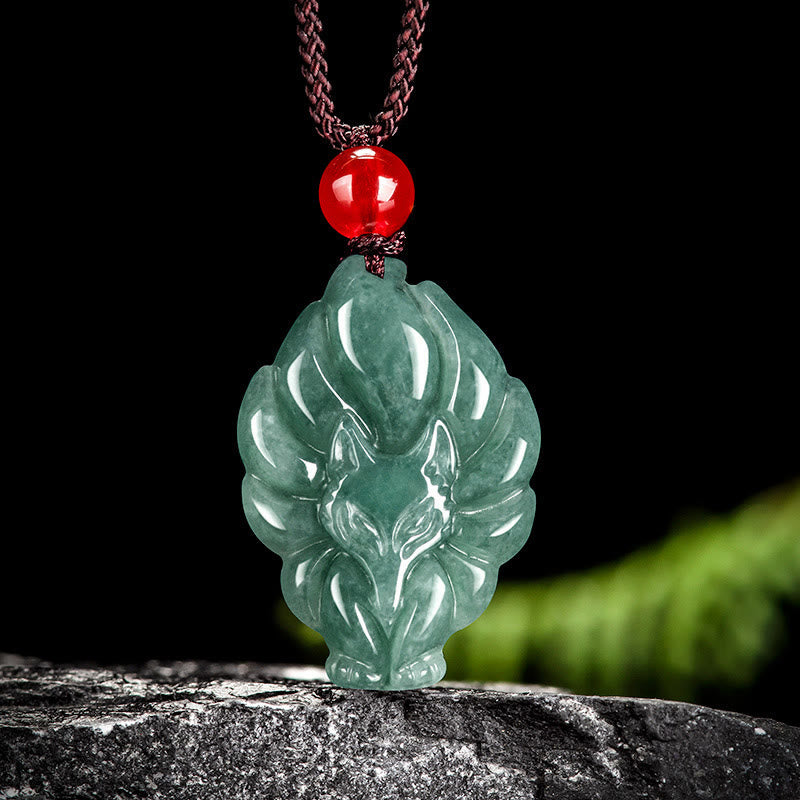 KarmaRipple's Authentic Green Jade Nine Tailed Fox Fortune Pendant Necklace p1