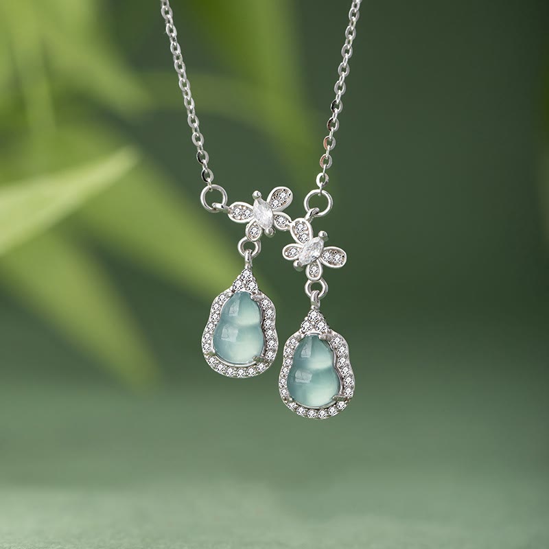 KarmaRipple's 925 Sterling Silver Green Jade Double Gourd Butterfly Fortune Pendant Necklace p10