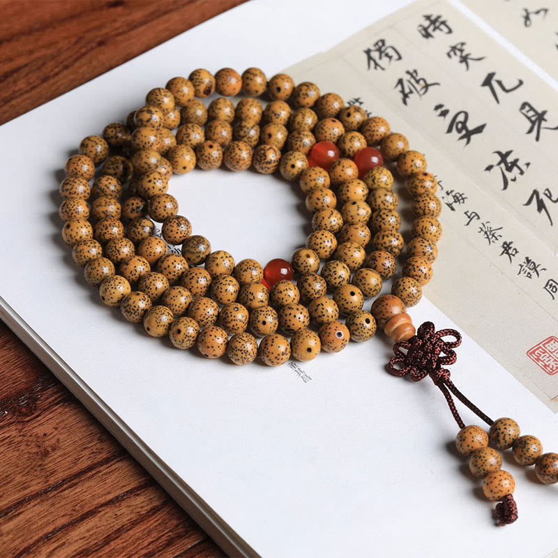 KarmaRipple's 108 Mala Beadwork Bodhi Seed Red Agate Auspiciousness Bracelet p2