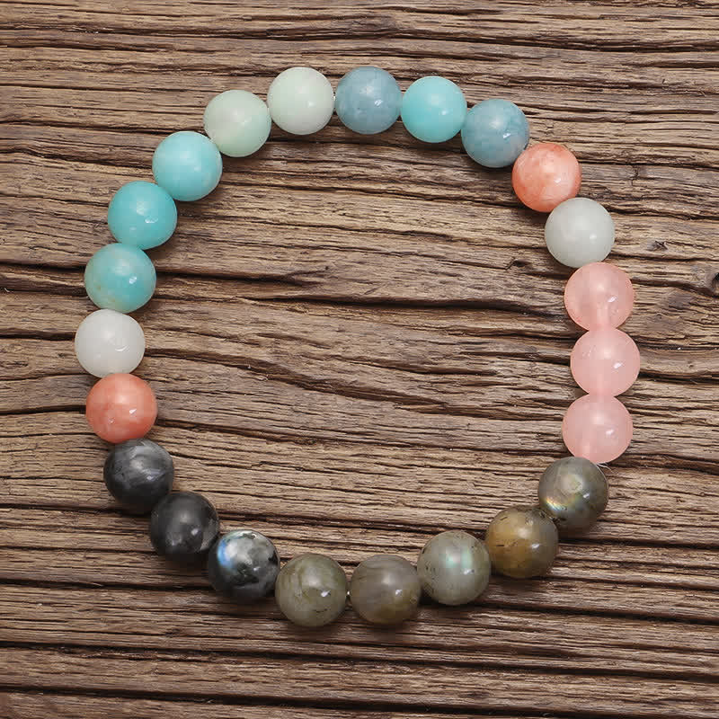 KarmaRipple's 108 Mala Beadwork Amazonite Black Glitter Stone'sitive Tassel Bracelet ( p11