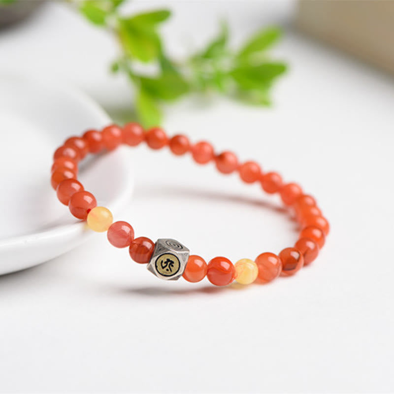 KarmaRipple's 925 Sterling Silver Chinese Zodiac Natal Buddha Amulet Red Agate Amber Self-acceptance Bracelet p19