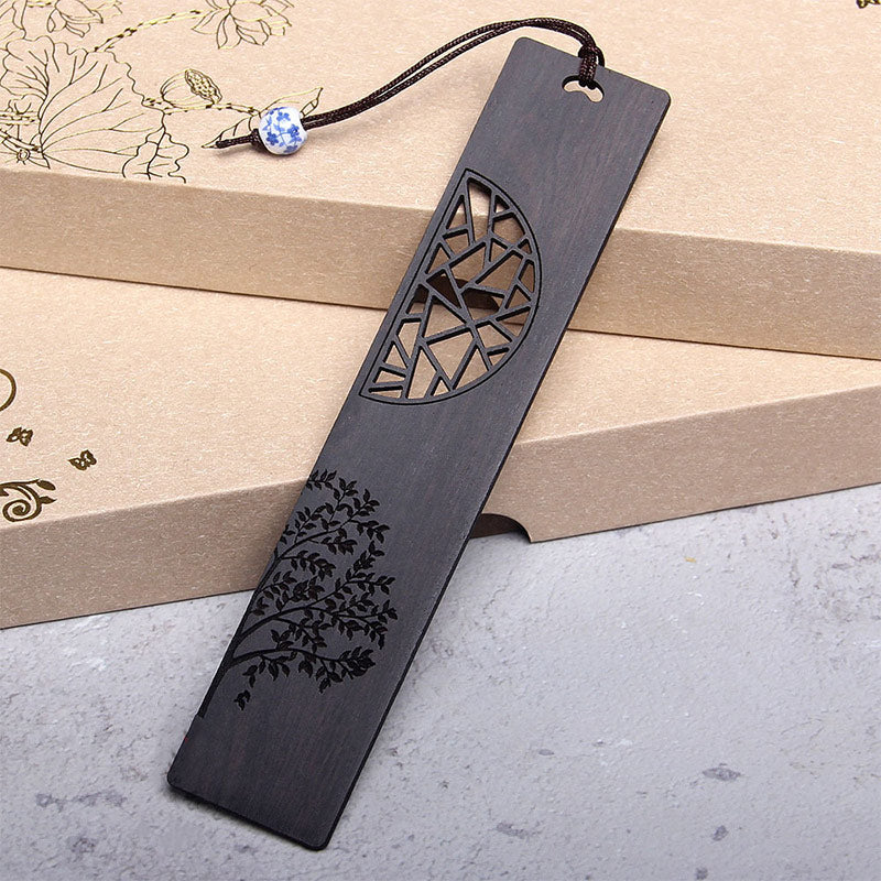 KarmaRipple's The Tree of Life Ebony Wood Small Leaf Red Sandalwood Bookmarks With Gift Box p1
